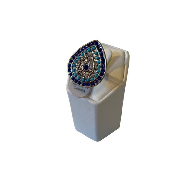 Teardrop Shaped Evil Eye Jeweled Silver Toned Ring in Ladies Sz. 8 - Picture 3 of 6